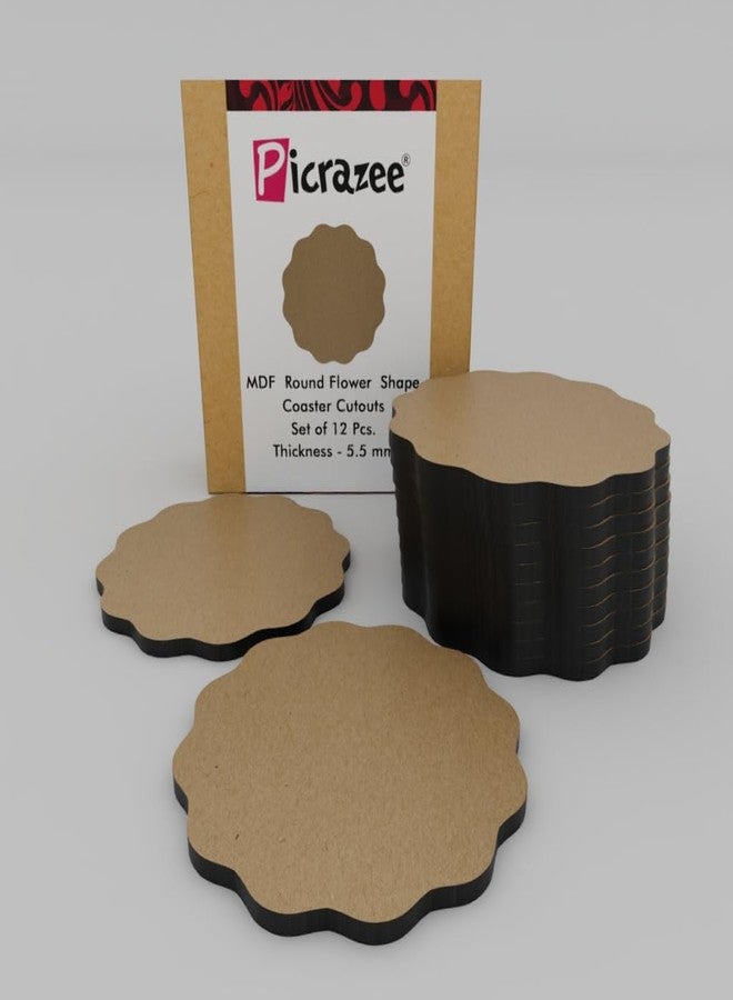 PICRAZEE قواعد أكواب خشبية من خشب MDF من PICRAZEE للأعمال اليدوية، وفن الماندالا، وفن الراتنج، والرسم، ومجموعة أدوات تزيين الحرف اليدوية، مجموعة من 12 قطعة على شكل زهرة مستديرة مقاس 4 بوصة (WR_12) - Image 1